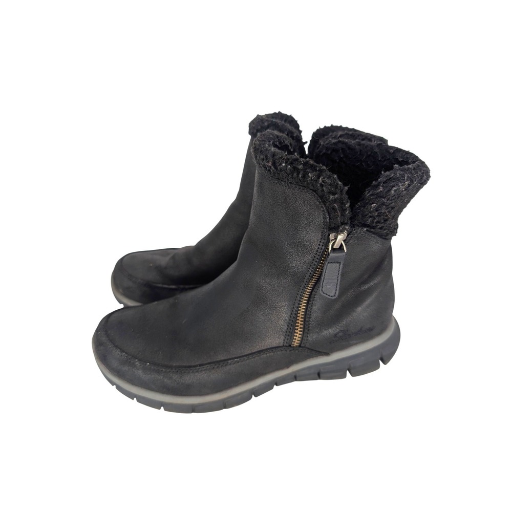 Skechers Ankle Boots Womens 8 Black Faux Sherpa Trim Zip Winter Warm Gorpcore